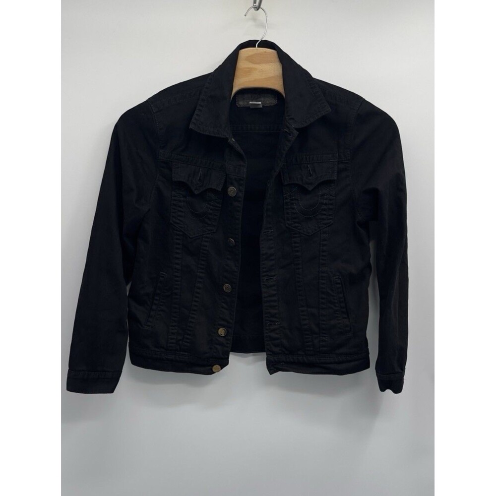 True Religion Trucker Jacket Danny Core Slim Size L/G  Dark Black EUC 4 pockests